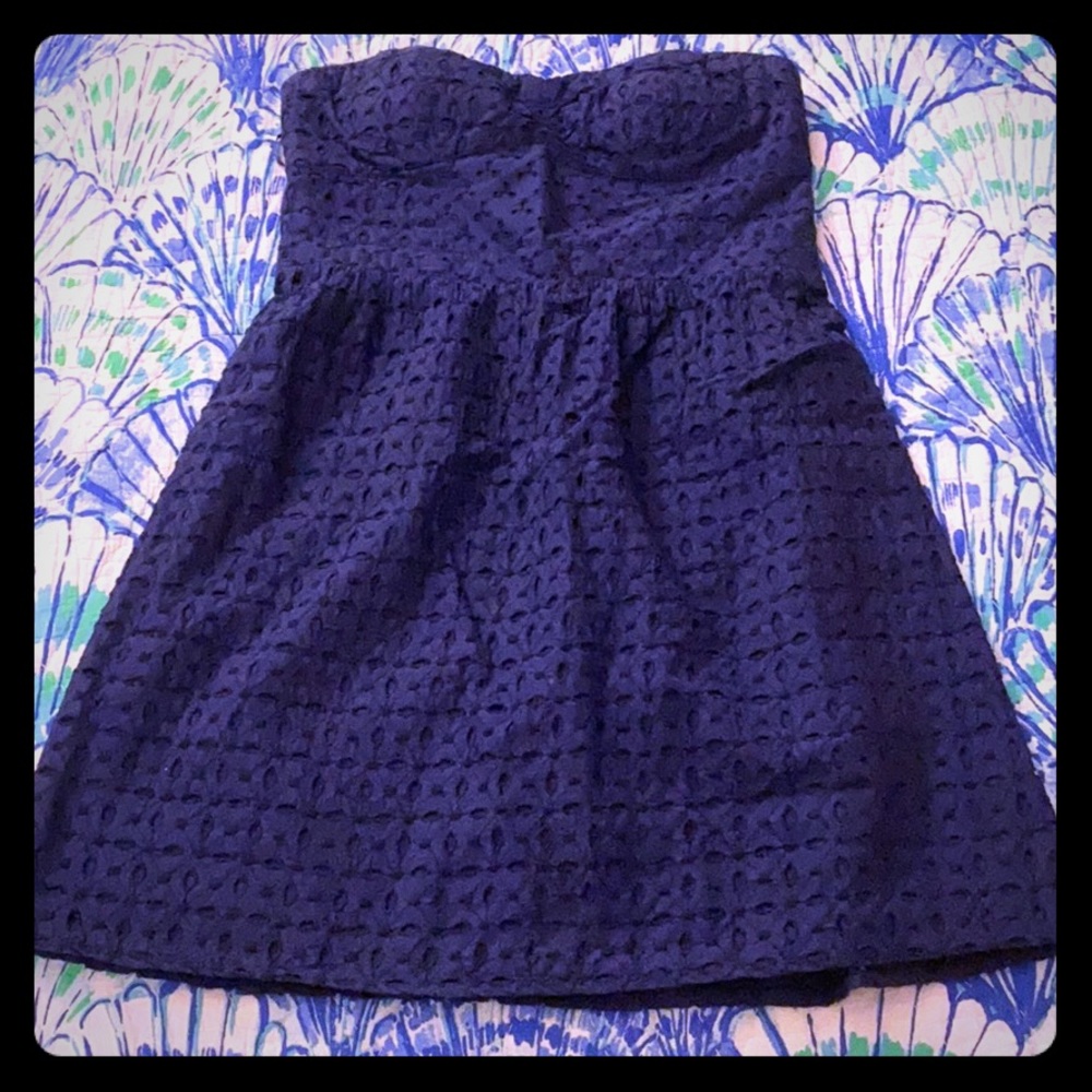 Strapless Navy Eyelet Dress from American Eagle